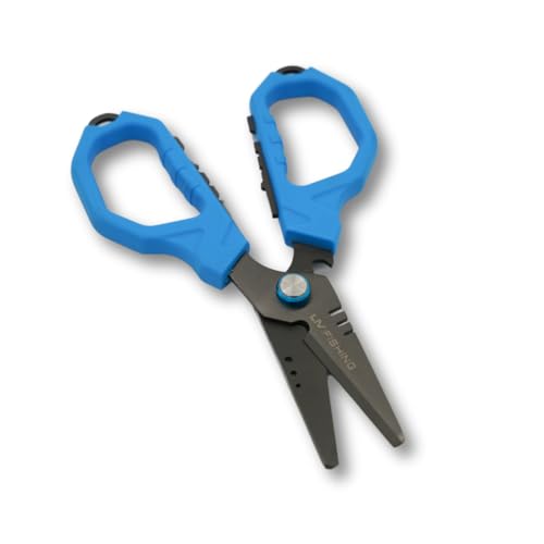 Serrated Blades 2.0 Fishing Scissors - Grip and Cut Fishing Lines with Precision, Non Slip Grip, Serrated Blades, Blue - color: Blue