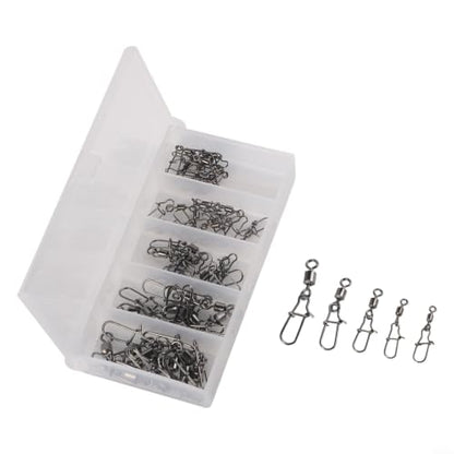 Fishing Swivels and Snaps Connector Assortment Kit 4# 6# 8# 10# 12# Copper Iron Wear-Resistant Tackle for Freshwater Saltwater Fishing Black 50 Pieces