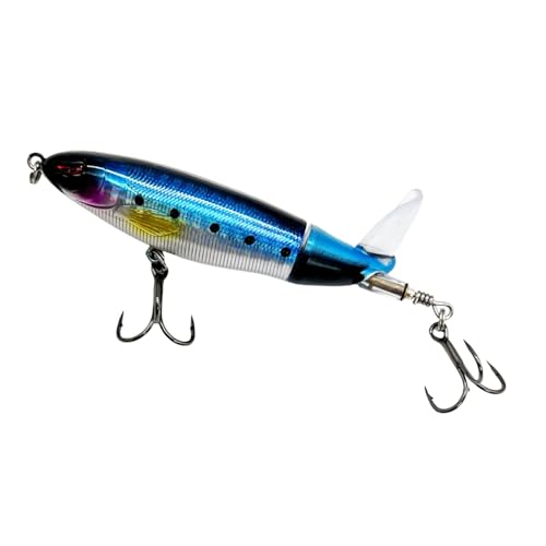Bestac Topwater Fishing Lures Set Popper Lures for Bass Catfish Pike Perch Bass Lures with Floating Rotating Tail Artificial Hard Bait Multiple Colors - color: Dark blue