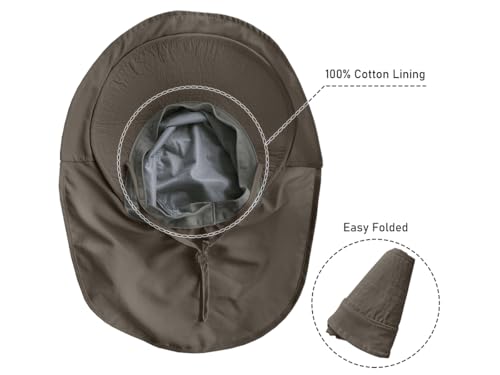 Womens Sun Hat UPF 50+ Wide Brim and Ponytail Hole, Hiking Safari Hat with Neck Flap… - color: Light Grey+army Green