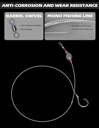 BLUEWING Fishing Grouper Rig Saltwater Fishing Rig with 2/4/6/8oz Egg Sinker Weight, Mono Line and Stainless Steel Circle Hook for Offshore Big Game - size: 10/0-4oz-0.9mm-100lbs