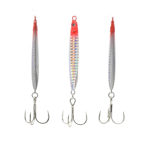 Saltwater Fishing Lures Fishing Jigs Fishing Spoons for Striped bass, Pompano, Spanish Mackerel ，Bluefish - color: Red (3pcs), size: 1.40 oz + 1.80 oz + 2.00 oz / 40 g + 50 g + 60 g