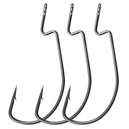 Offset Bass Fishing Hooks, 100pcs Wide Gap Worm Hooks 3X High Carbon Steel Bait Jig Fish Hooks for Bass Trout Saltwater Freshwater - size: 100pcs-1/0