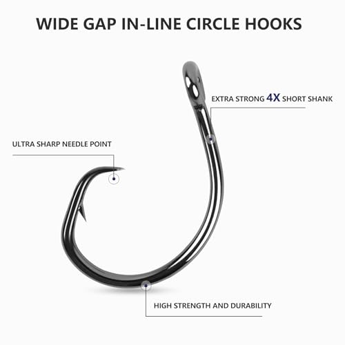 UCEC Circle Hooks Saltwater, in-Line 4X Strong Wide Gap Fishing Circle Hook for Saltwater Freshwater, 50PCS/ 25PCS High Carbon Steel Fishing Hooks for Tuna, Carp, Catfish, Bass, Amberjack and More - style: A1- 4/0, 5/0, 6/0, 7/0, 8/0 50pcs
