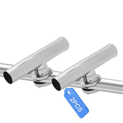 2 Pack Rod Holders for Fishing Boat, Stainless Steel Clamp On Rod Holders for Boat - Clamp-on 1 1/4" to 2" Rails, Pontoon Rod Holder Side Mount Tournament Style - Fishing Gifts for Men