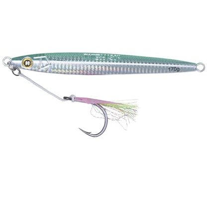 Hogy Big-Game Sand EEL Jig - Tuna Fishing Lure Knife-Style Deep Water Jig | Knife-style deep water jig with heavy-duty assist hooks for Tuna, Striped Bass, Groundfish & saltwater fishing. - color: Green, size: 10/0 - 6.5oz