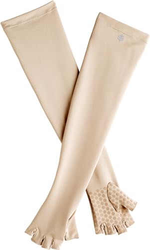 Coolibar Long Fingerless UV Sun Gloves - UPF 50+ Sun Protection - Perpetua - color: Beige, size: X-Large