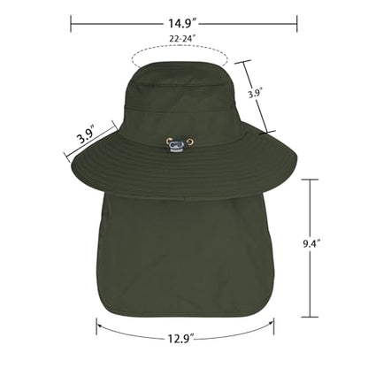 Sun Hats for Men Women Fishing Hat UPF 50+ Breathable Wide Brim Bucket Hats Summer UV Protection Safari Hat with Neck Flap - color: Army Green