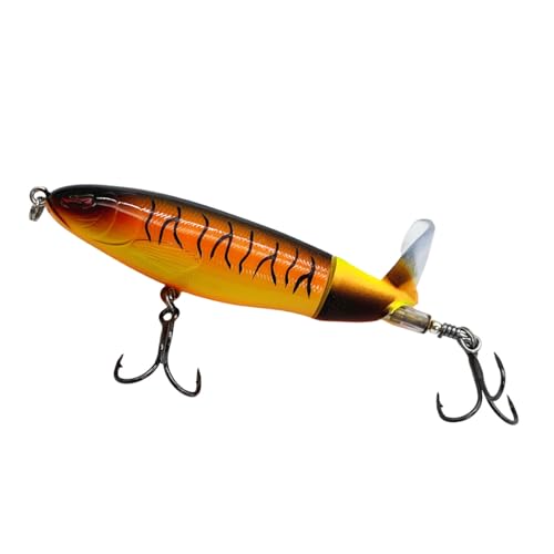 Bestac Topwater Fishing Lures Set Popper Lures for Bass Catfish Pike Perch Bass Lures with Floating Rotating Tail Artificial Hard Bait Multiple Colors - color: Yellow