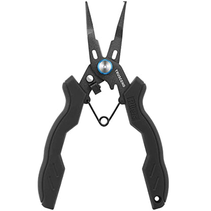 TRUSCEND Easy Use Lockable Fishing Pliers with Tungsten Carbide Cutter, Innovative Ergonomic Handy Handle, Saltwater Corrosion Resistant Teflon Coated Fishing Tool, Light Multi-Function Fishing Gear - color: E1-black