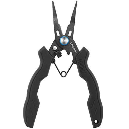 TRUSCEND Easy Use Lockable Fishing Pliers with Tungsten Carbide Cutter, Innovative Ergonomic Handy Handle, Saltwater Corrosion Resistant Teflon Coated Fishing Tool, Light Multi-Function Fishing Gear - color: E1-black