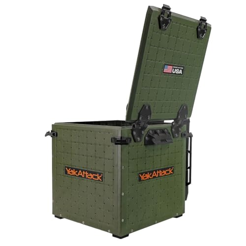 YakAttack BlackPak Pro Kayak Fishing Crate - Ranger Green | 13" x 13" Riggable Kayak Gear Storage System with Hinged Lid, GridLoc Mount Panels & 3 TetherTube Rod Holders | Lightweight Tankwell Crate - color: Ranger Green, size: 13"x13"x13"