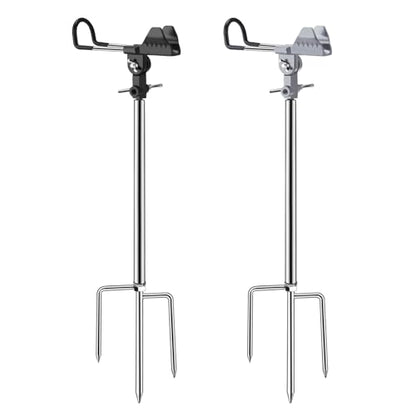 Fishing Rod Holders, 360 Degree Adjustable Fishing Pole Holders for Ground, Multifunctional Stainless Steel Beach Fishing Rod Holder Fishing Gifts for Men - color: Silver and Black