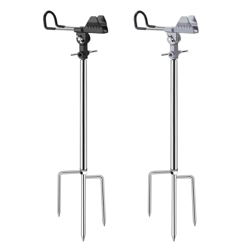 Fishing Rod Holders, 360 Degree Adjustable Fishing Pole Holders for Ground, Multifunctional Stainless Steel Beach Fishing Rod Holder Fishing Gifts for Men - color: Silver and Black