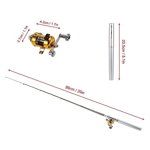 Jatzde Mini Portable Pocket Fish Rod Pen Aluminum Alloy Fishing Rod Pole Reel Combos… - color: Silver