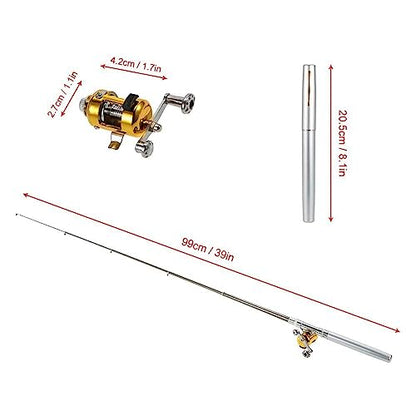 Jatzde Mini Portable Pocket Fish Rod Pen Aluminum Alloy Fishing Rod Pole Reel Combos… - color: Silver