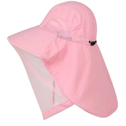 Mosquito Fishing Safari Mesh Net Hat with Neck Flap, Sun Protection Women Men Bug Cap, Hidden Netting Boonie - color: Light Pink