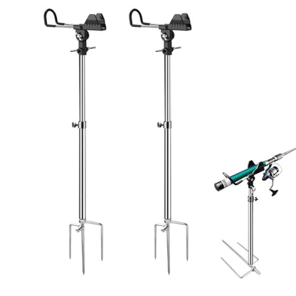 2/4 Pack Fishing Rod Holders, 360 Degree Adjustable Fishing Rod Holders for Bank Fising , Height Adjustable 25-36.6 Inch Multifunctional Stainless Steel Beach Fishing Rod Holder Fishing Gifts for Men - color: Black-2 Pack