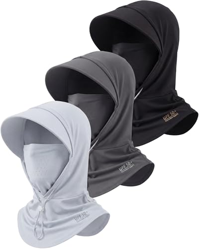 Shihanee 3 Pack Balaclava Face Mask Sun Protection Hood Cooling Breathable Full Head Mask for Men Women Fishing Cycling - color: Black, Grey, Misty Grey