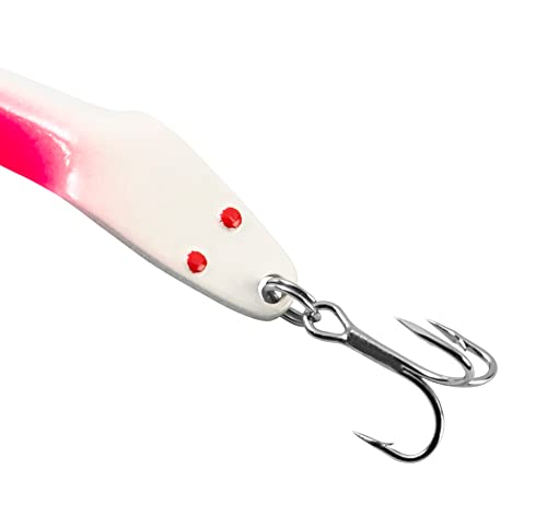 Al's Goldfish Lure Co. Lil' 49er Ice Jig - IFN50 Ice Fishing Jig with Treble Hook Off the Nose. Jigging Lure for Crappie, Perch, Panfish, Trout and Bass - 1/4 oz. 1-3/4" - color: White Pink Glow