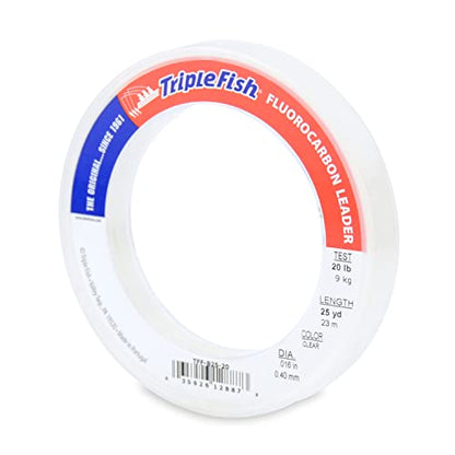 Triple Fish 100% Fluorocarbon Fishing Leader - Clear Invisible Strong and Heavy Duty Highly Abrasion Resistant, Fast Sinking Freshwater & Saltwater - style: 20 Lb, 25 Yd Bracelet