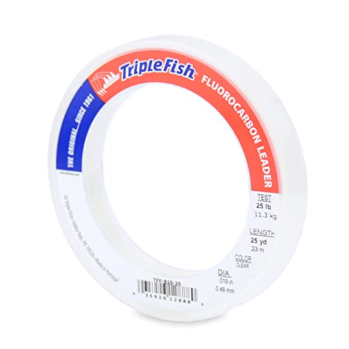 Triple Fish 100% Fluorocarbon Fishing Leader - Clear Invisible Strong and Heavy Duty Highly Abrasion Resistant, Fast Sinking Freshwater & Saltwater - style: 25 Lb, 25 Yd Bracelet
