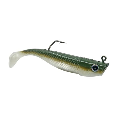 Hogy Protail Paddle Pre-Rigged Swimbait Saltwater Fishing Lure VMC Hook | Pre-rigged paddle tail swimbait with VMC Barbarian hook for Striped Bass, Bluefish, Snook, Tarpon & Tuna. - color: Olive, size: 6.5"/5oz