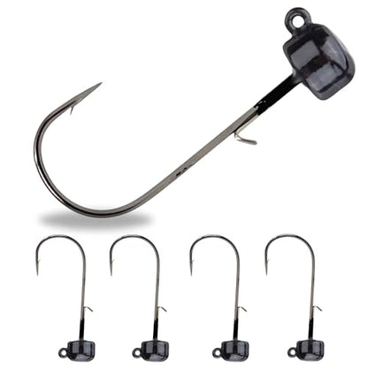 Reaction Tackle Tungsten Mushroom Head Jig Heads, Ned Rig Shroom Jigs for Finesse Bass Fishing, Stand Up Bait with Weedless and EWG Hook Options (5-Pack) - color: Black, size: 1/8 Oz