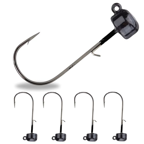 Reaction Tackle Tungsten Mushroom Head Jig Heads, Ned Rig Shroom Jigs for Finesse Bass Fishing, Stand Up Bait with Weedless and EWG Hook Options (5-Pack) - color: Black, size: 1/6 Oz