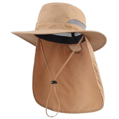 Connectyle UPF 50+ Wide Brim Sun Hat for Men Women UV Protection Fishing Hat with Neck Flap Outdoor Safari Bucket Hiking Hats - color: Dark Khaki