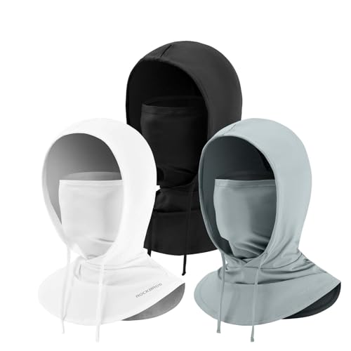 ROCKBROS Cooling Balaclava Face Mask 3 in 1 Full Face Mask for Summer with Ear Loops Neck Gaiter Sun UV Protection - color: Black+white+lightgray
