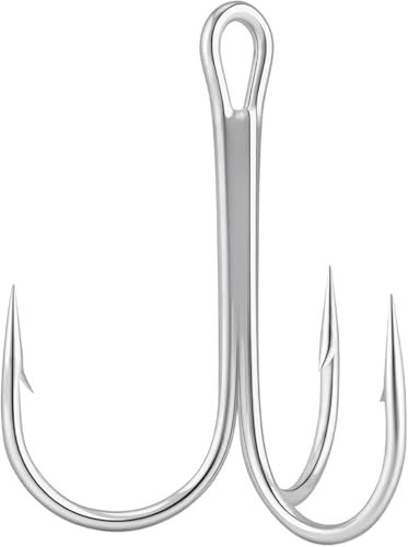 Dr.Fish 30 Pack Round Bend Treble Hooks #16-#8/0, Triple Fishing Hooks Saltwater&Freshwater, Replacement Hardbait Crankbait Spinner Catfish Walleye Trout Salmon Bass Fishing - color: Silver, size: #12-30 Pack