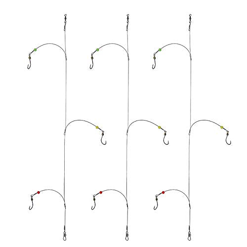 Dyxssm Fishing Hooks with Leader Rigging, Fishing Hook Line Stainless Steel Fishing Rigs Wire and Rig Hooks - size: 4#, style: Style-b: 3 Hooks Rig