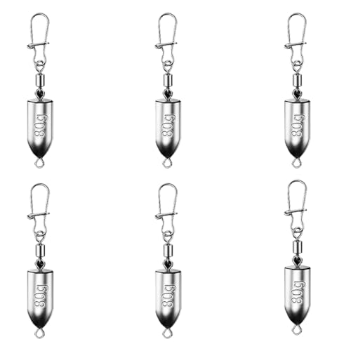 6PCS Bullet Drop Weights Sinkers Fishing Weights Lead Weights Sinkers Drop Shot Weights Catfishing Sinkers for Saltwater Freshwater Fishing - 2.82oz(80g) - size: 2.82oz(80g)