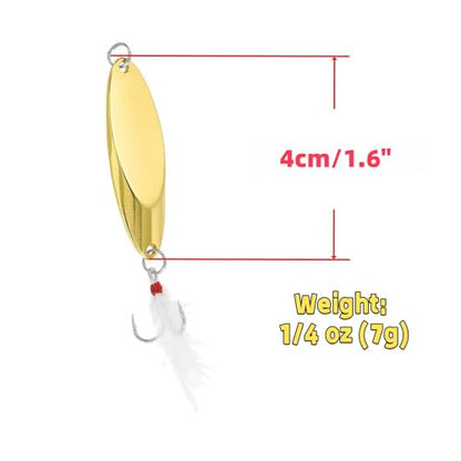 Fishing Spoons Fishing Lures Hard Metal Spinner Baits Reflective Casting Spoon Treble Hooks Jigs for Freshwater Saltwater，5 PCS with Box - color: Golden, size: 1/4oz