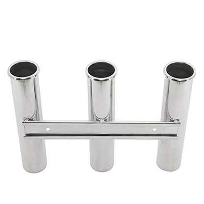 DasMarine 2 Pack 316 Stainless Steel Wall Side Mounted Rod Holder 3 Rod Rack Fishing Rod Pod for Marine Yacht RV