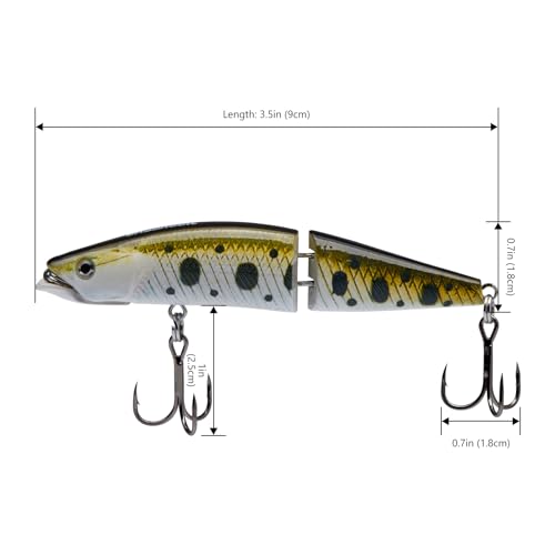 BASSROCK Minnow Swimbait Bass Trout Fishing Lure with Movable Lip Hard Bait 3.5” 1/2oz - color: Golden/White
