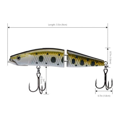 BASSROCK Minnow Swimbait Bass Trout Fishing Lure with Movable Lip Hard Bait 3.5” 1/2oz - color: Golden/White