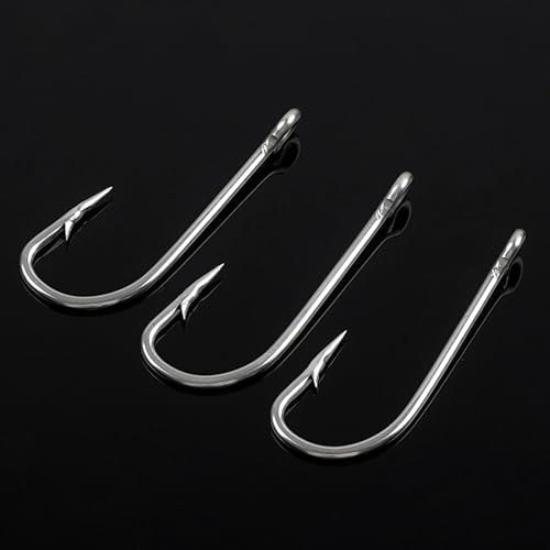 Stainless Steel Saltwater Fishing Hooks - 50pcs O'shaughnessy Hooks Forged Long Shank J Fishing Hooks Extra Strong Fish Hooks for Trolling Sea Bass Striper Cod Bluefish Size 1/0-10/0 - size: 8/0-50pcs
