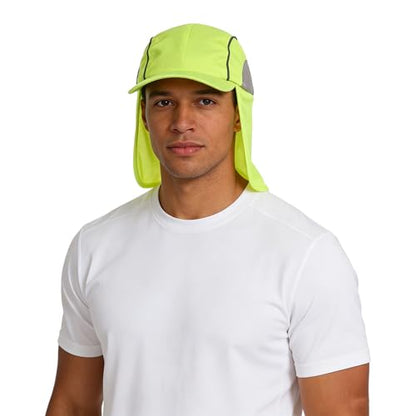 High Visibility Reflective Work Safety Hat Wide Brim Boonie Sun Hat UV Protection Fishing Cap with Neck Flap - color: Yellow