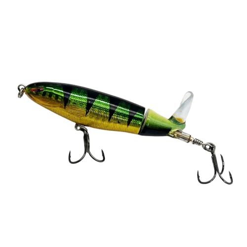 Bestac Topwater Fishing Lures Set Popper Lures for Bass Catfish Pike Perch Bass Lures with Floating Rotating Tail Artificial Hard Bait Multiple Colors - color: Dark green