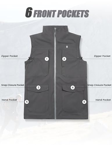 Little Donkey Andy Men's Lightweight Quick Dry Vest Windproof Sleeveless Jacket with 11 Pockets for Travel Fishing Hiking - color: Dark Grey, size: Small