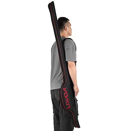 Lixada 63 Inch Fishing Rod Bag Portable Fishing Rod Reel Protective Case, Folding Fishing Pole Holder Cover Rod Tackle Organizer - color: Red