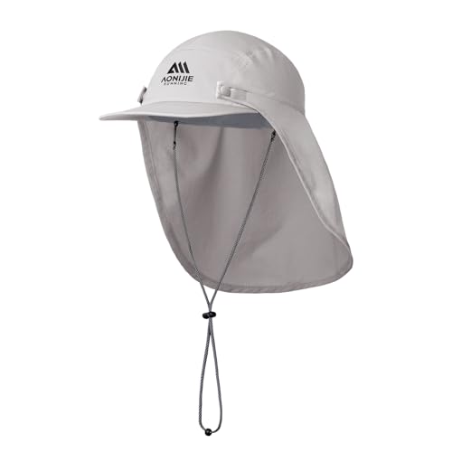 AONIJIE Sun Hat with Removable Neck Flap for Men & Women - Breathable Mesh Fishing Hat, Lightweight Hiking Sun Cap - color: Grey