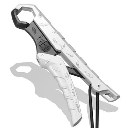 SNAIL TRAIL 7.5'' Floating Fish Gripper, Fishing Grabber | Catfish Mouth Pliers, Caught Bass Holder, Fish Scale Hook Clamp, Saltwater Lip Grip Tool with Lanyard, Gifts for Men - color: White-black