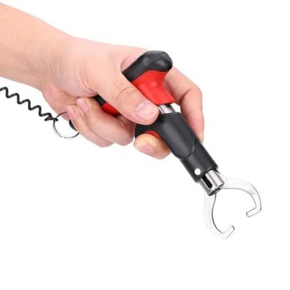 HERCHR Stainless Steel Fishing Grip, Easy Trigger LCD Display Fish Lip Grip Tool with Scale and Storage Bag, Professional Fishing Gripper, Non-Slip Handle & Safety Spring Strap