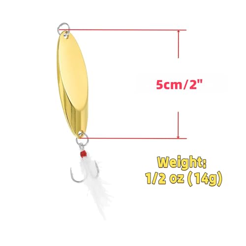 Fishing Spoons Fishing Lures Hard Metal Spinner Baits Reflective Casting Spoon Treble Hooks Jigs for Freshwater Saltwater，5 PCS with Box - color: Golden, size: 1/2oz