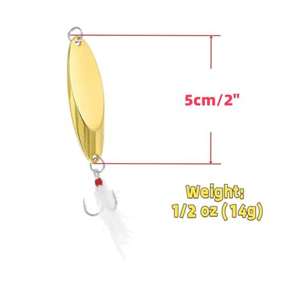 Fishing Spoons Fishing Lures Hard Metal Spinner Baits Reflective Casting Spoon Treble Hooks Jigs for Freshwater Saltwater，5 PCS with Box - color: Golden, size: 1/2oz