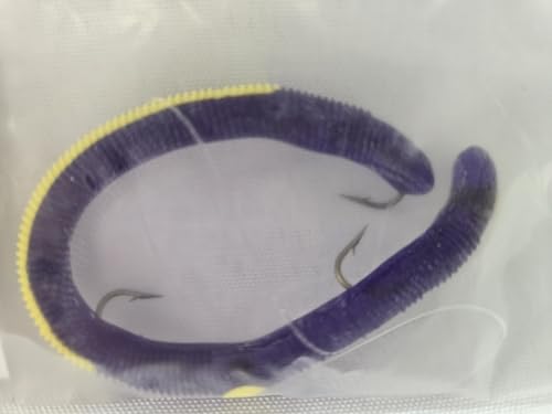 Kelly's Striper 12 Pack Anise Scented 3 Hook Pre-Rigged Worms, Plastic, 5.5 Inches, 8 Colors, Made in USA - color: Purple/Yellow
