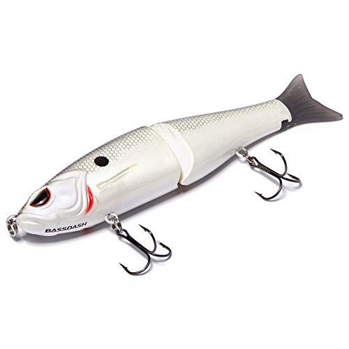 Bassdash SwimShad Glide Baits Jointed Swimbait Bass Pike Salmon Trout Muskie Fishing Lure - color: White Shad, size: 7in/2.2oz